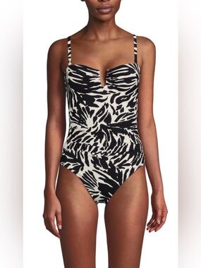 NEW Lands’ End SlenderSuit Tummy Control U-Wire One Piece Swimsuit Leaf Print 14